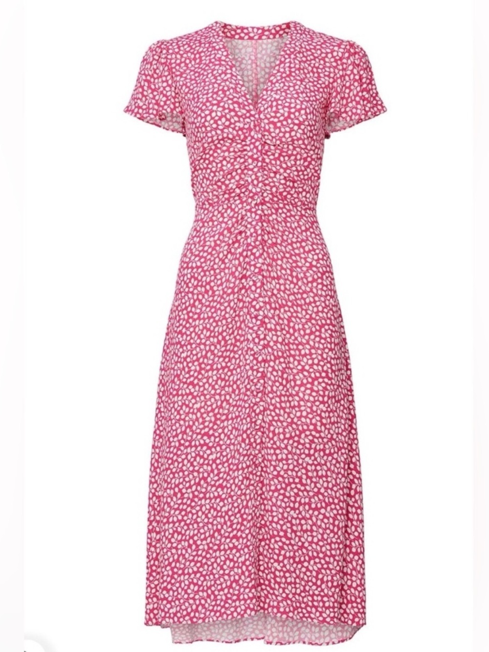 Diane Von Furstenberg Pink Printed V-Neck Ruched Midi Dress